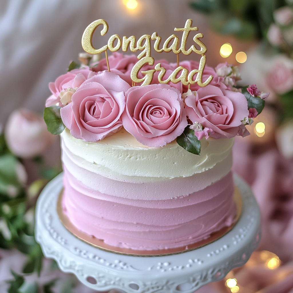 Rose Vanilla Graduation Cake
