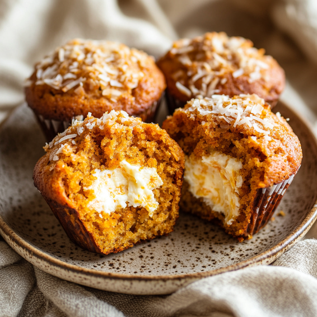 Carrot Coconut Muffins with Cream Cheese Center