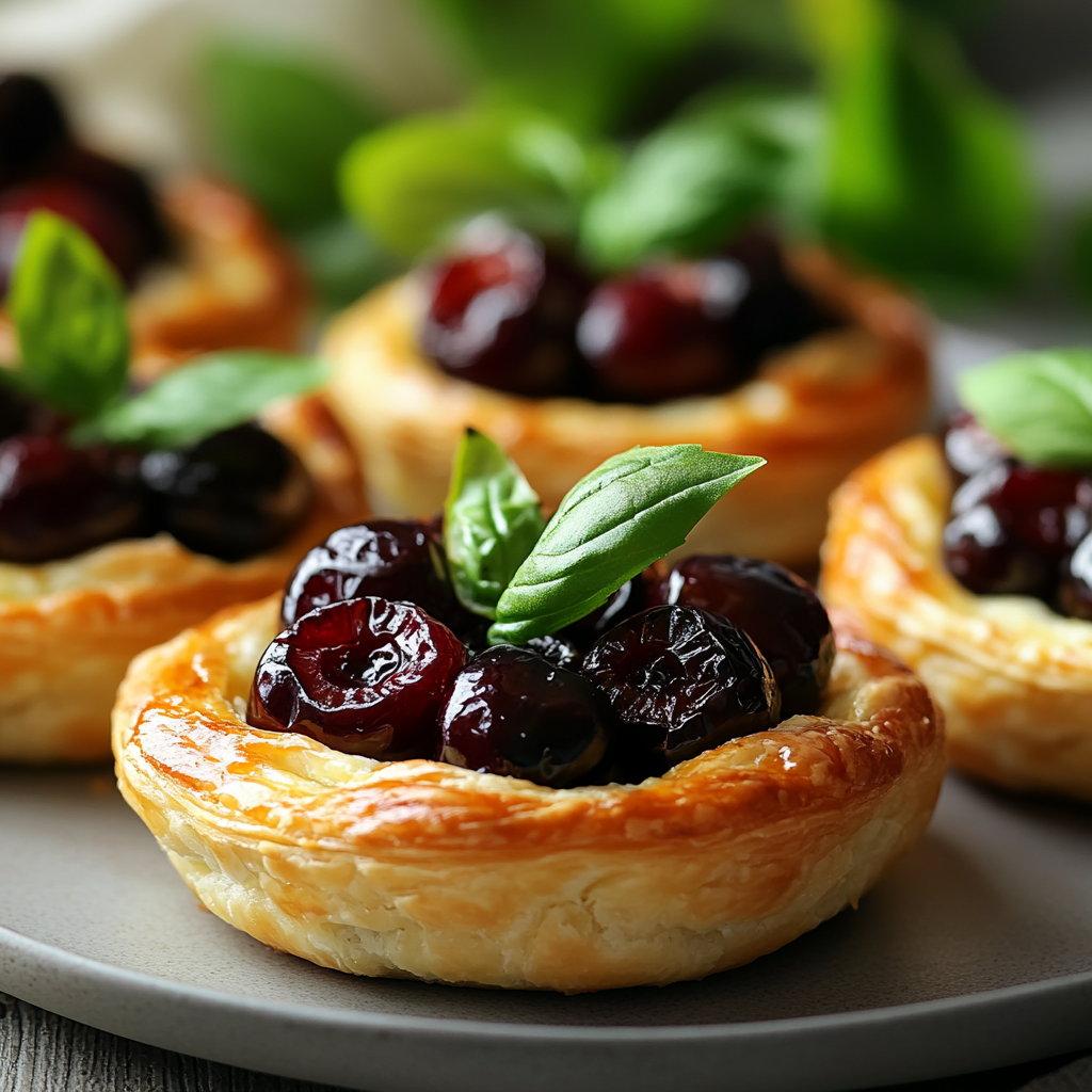 Cherry Basil Puff Pastry Tartlets