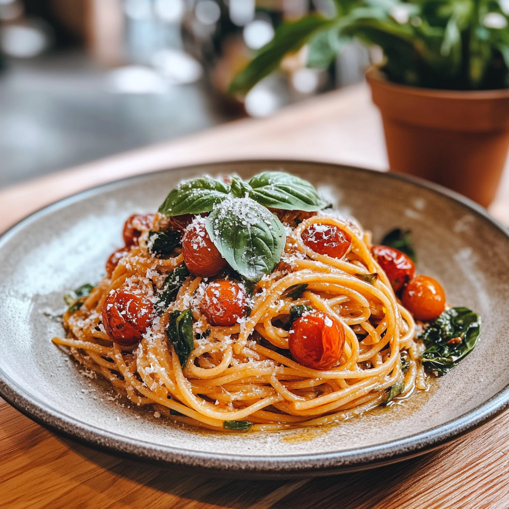 Spaghetti with Roasted Cherry Tomatoes and Basil