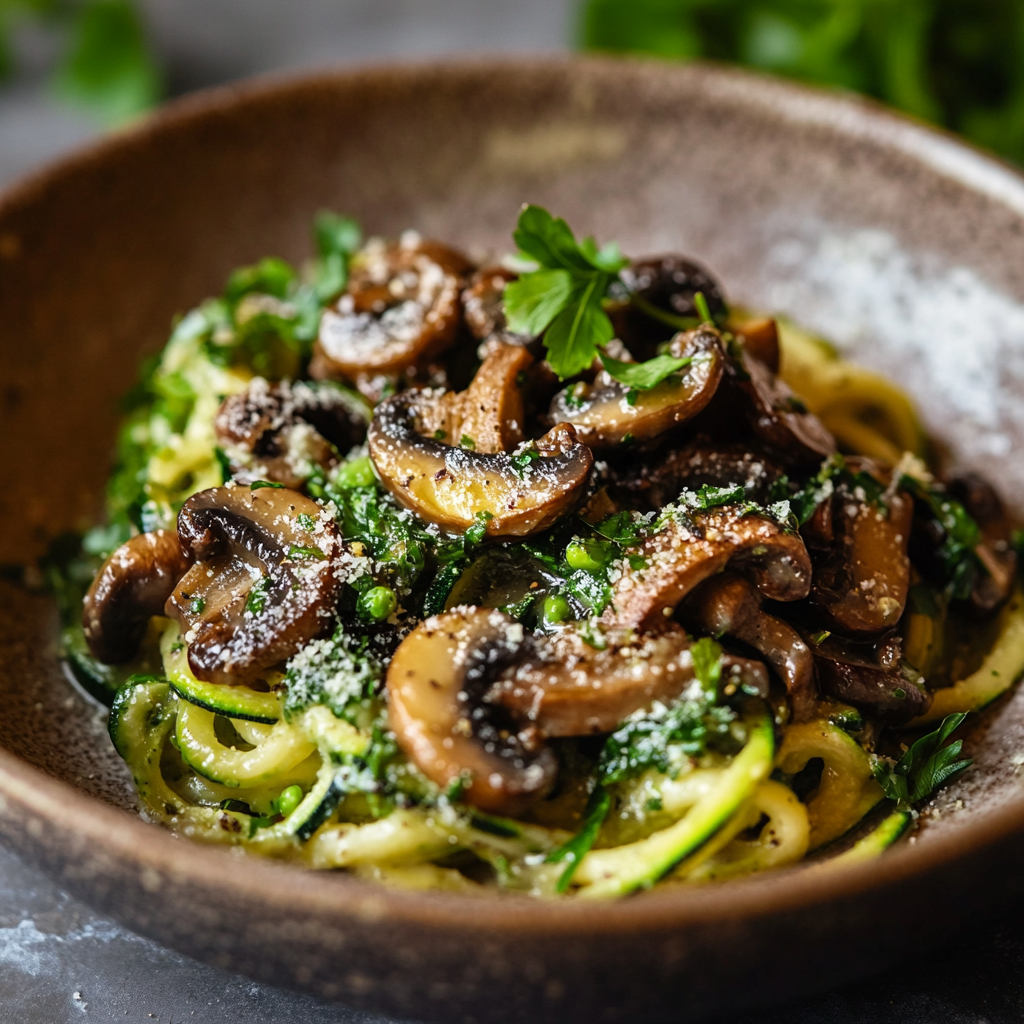 Zucchini Noodle Alfredo with Mushrooms