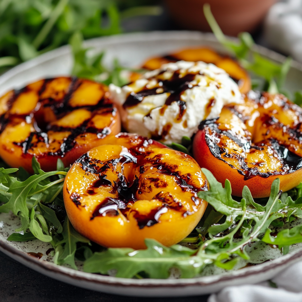 Grilled Peach & Burrata Salad with Balsamic Glaze
