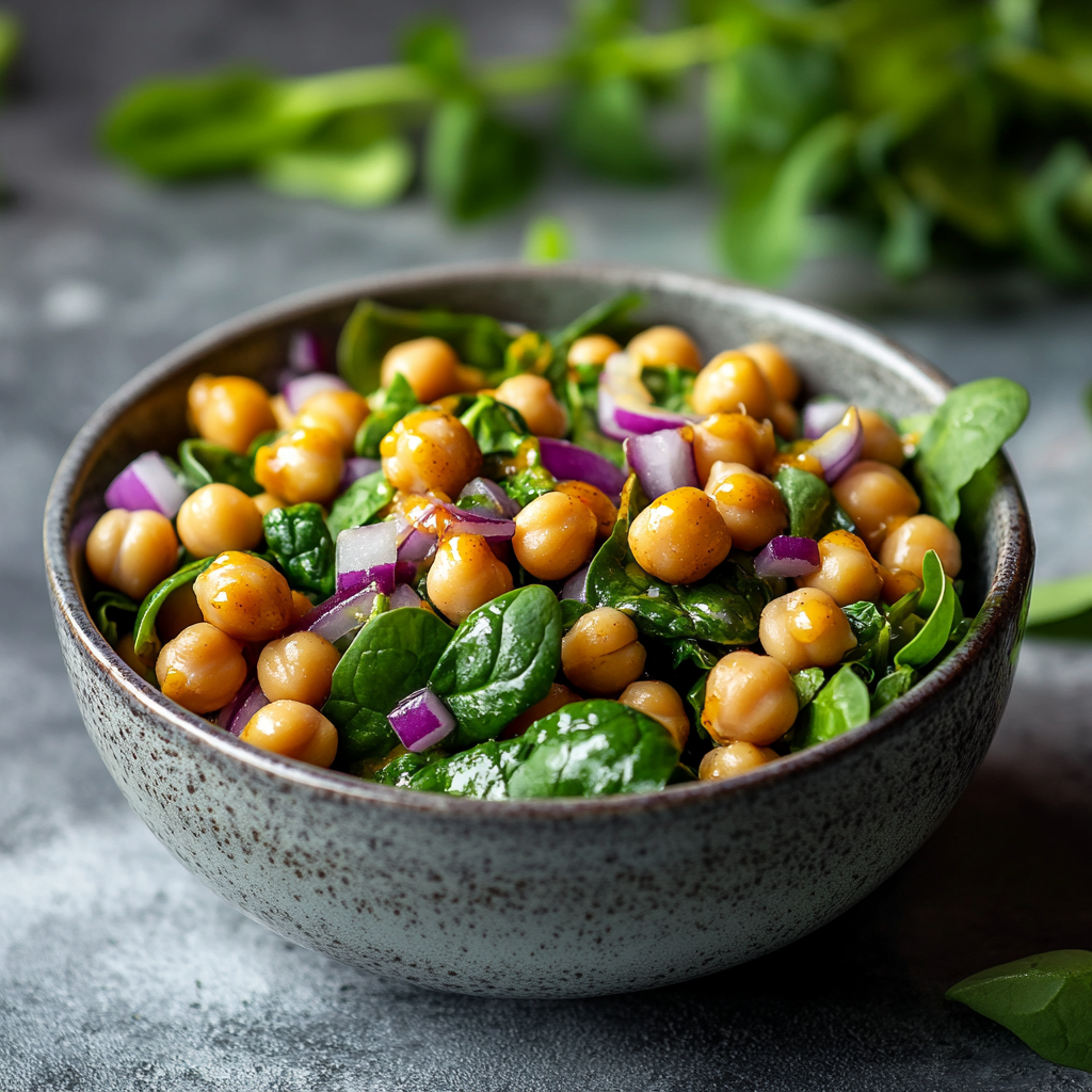 Honey Mustard Chickpea and Spinach Salad