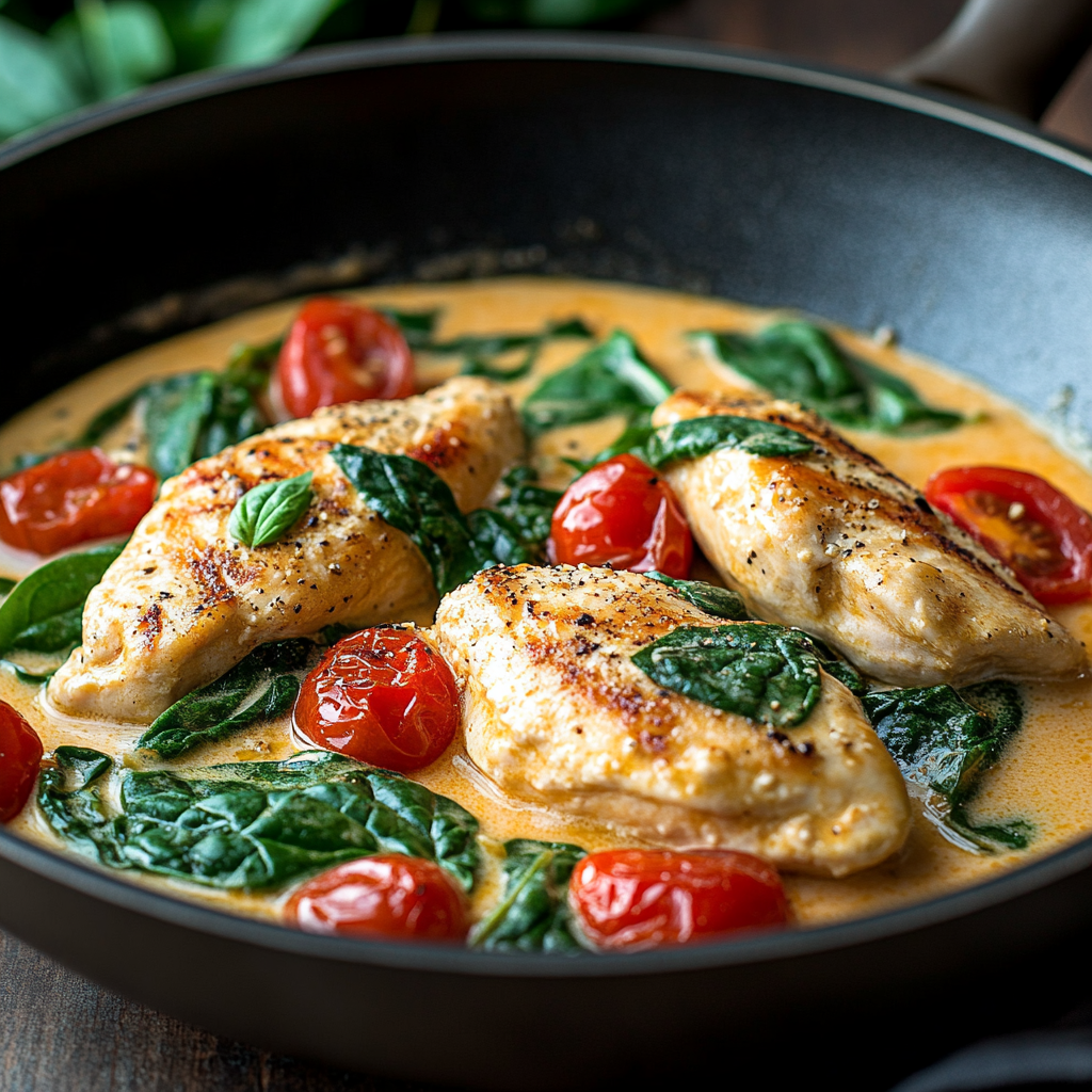 Creamy Spinach & Tomato Chicken Skillet