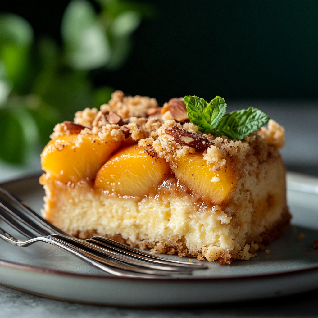Peach Ricotta Cake with Almond Crumble