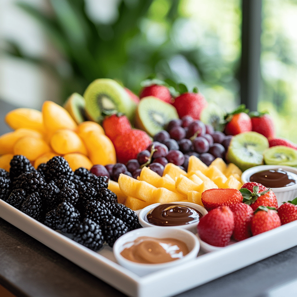 Fruit Tray with Various Dipping Sauces