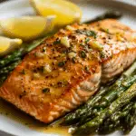 Salmon with Garlic Lemon Asparagus