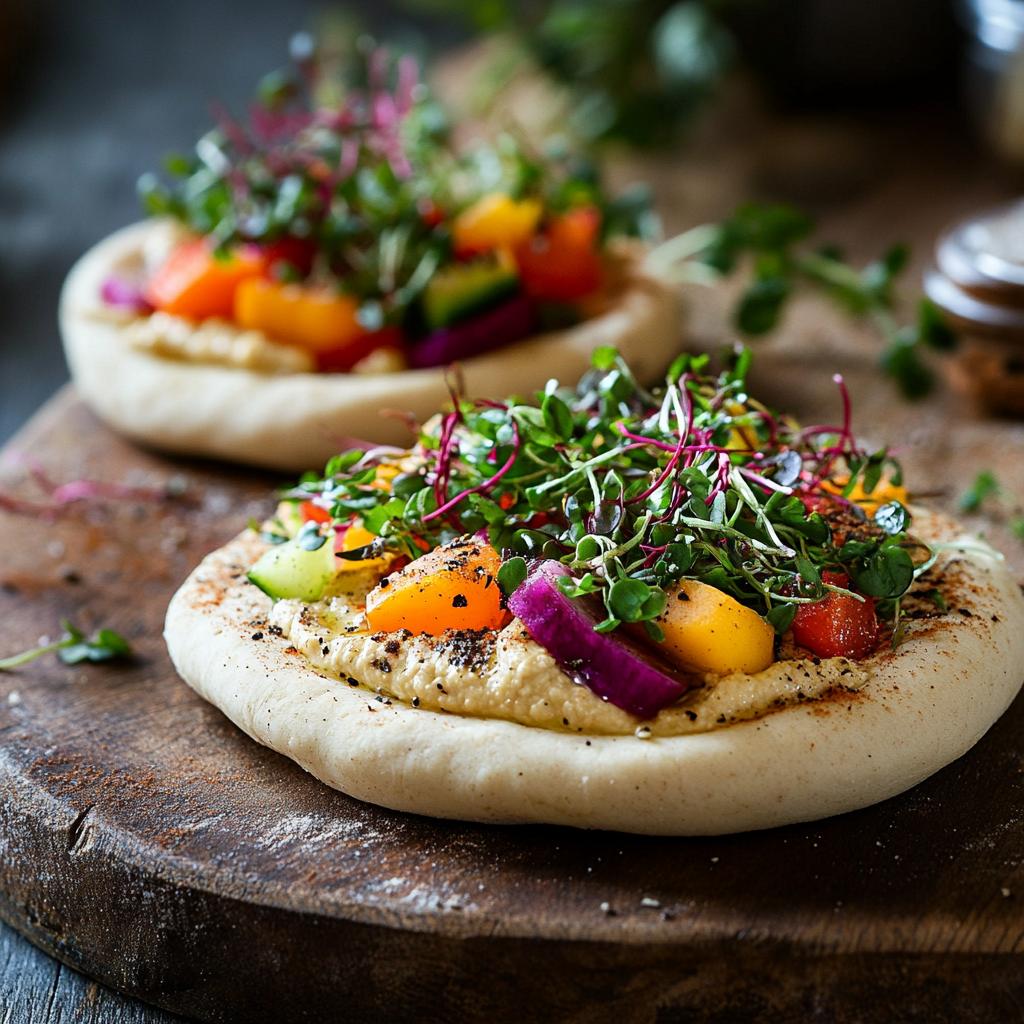 Hummus and Veggie Pita Pizza