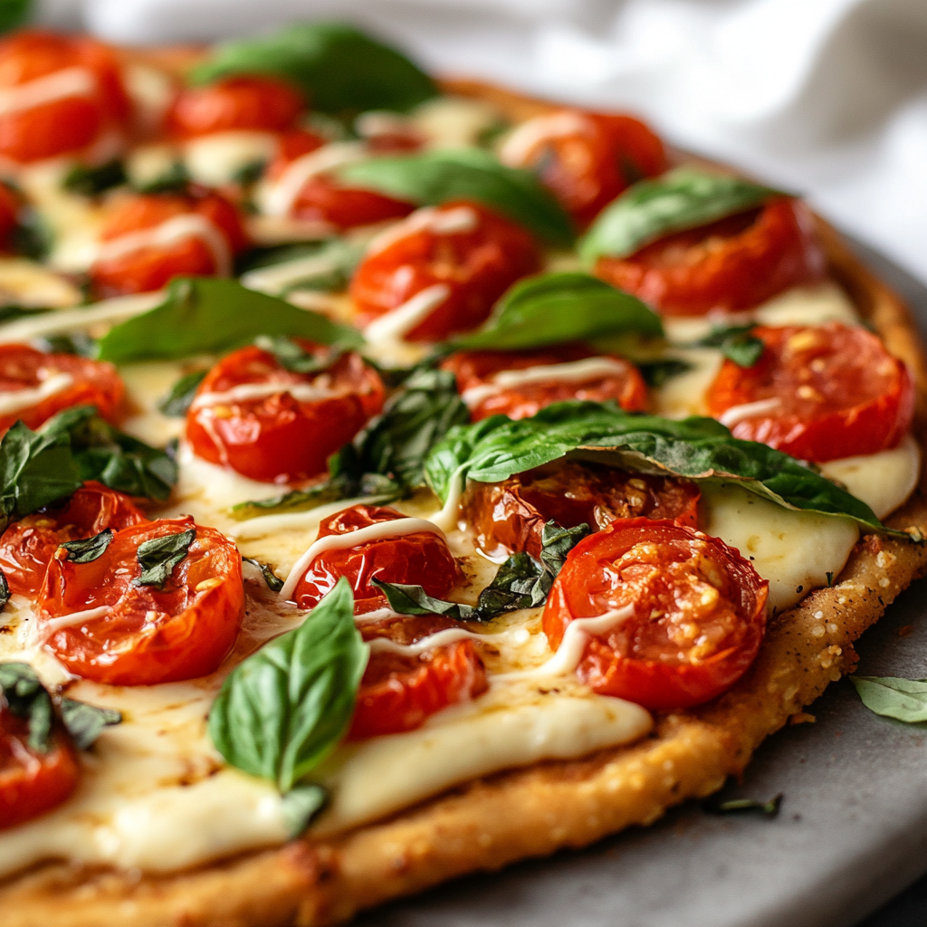 Tomato Basil Chickpea Crust Pizza